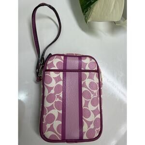 Coach Wallet/Camera Wristlet In Signature Canvas Purple